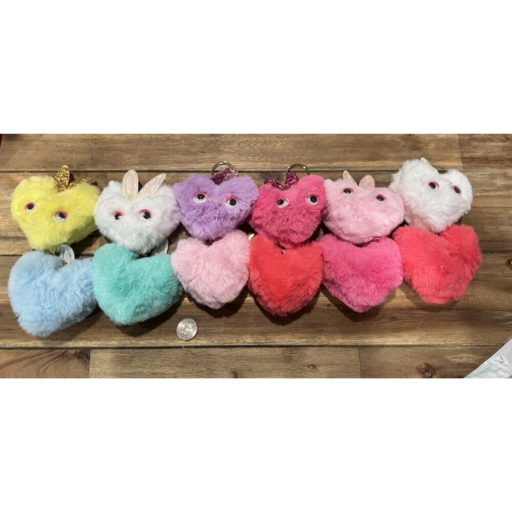 1 Heart Plush Furry Googly Eye Rabbit Ear Monster Keychain Bag Charm 3 x 2.5 NEW